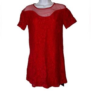 Red Valentino Valentino Christmas Red Short Sleeve Lacy Dress w/Silk Yoke-Medium